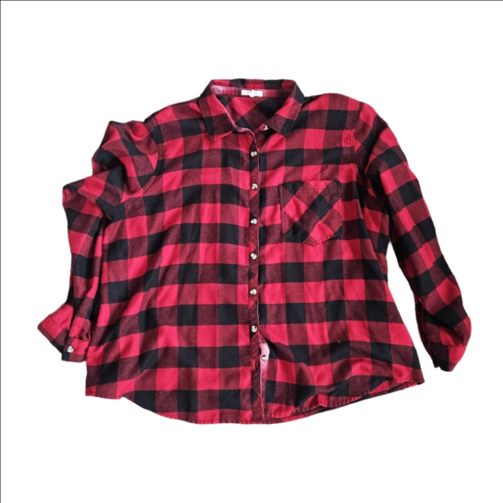 Maurices Red and Black Plaid Women's Button Down Shirt